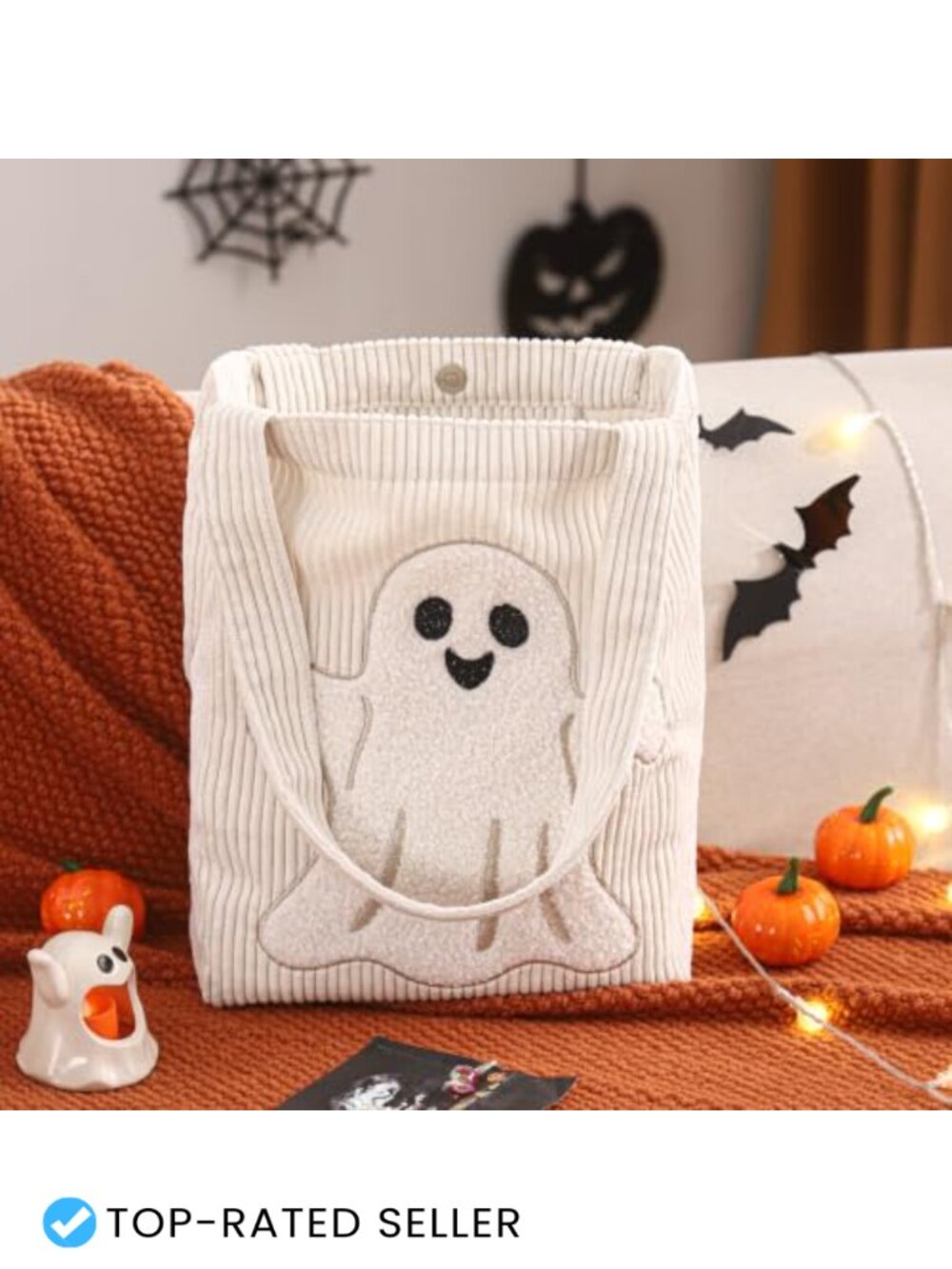 Halloween Corduroy Embroidered Tote Bag Reusable Gift Candy Shopping